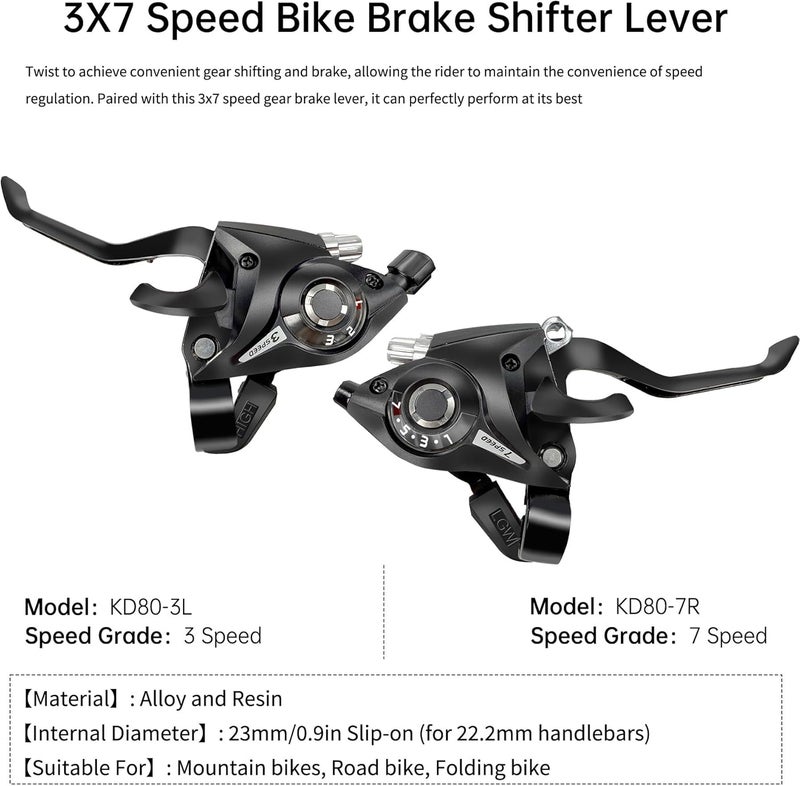 PATHGNAR 3x7 Bike Shifter 21 Speed Shift Lever and Brake with Gear Indicator for Mountain Road Bicycle - Image 3